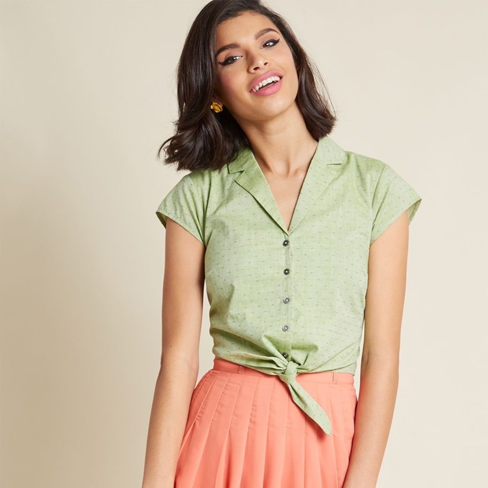 ModCloth Retro Renewal Collared Blouse in Green